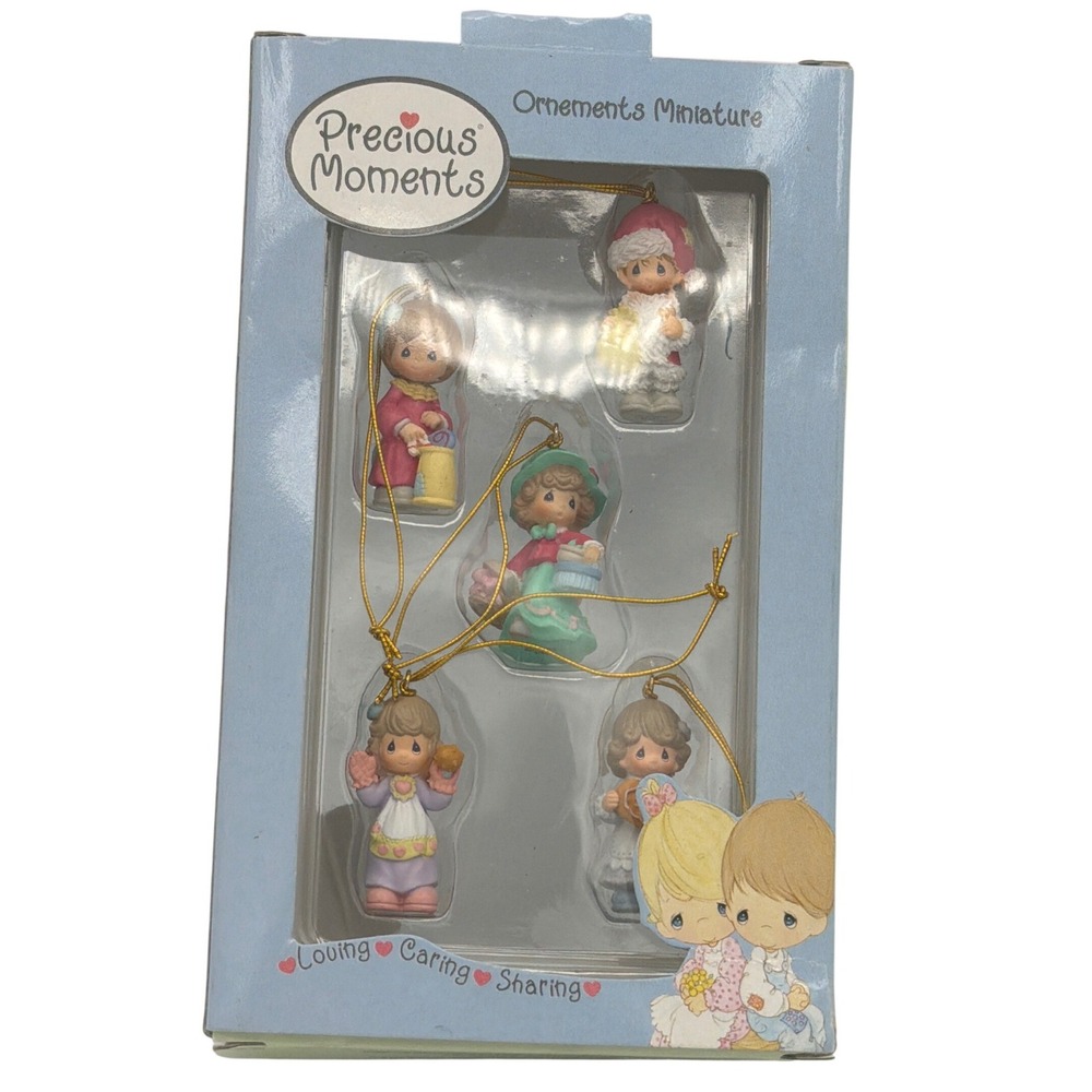 Precious Moments Miniature Ornaments Set of 5 Christmas Holiday Vintage Boxed